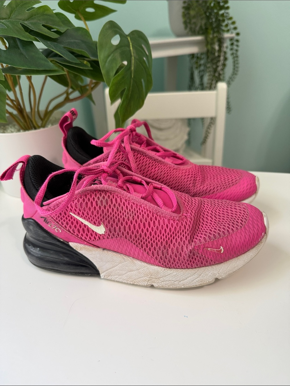 Nike Girl’s Youth Hot Pink Mesh Sneakers with Black Heel